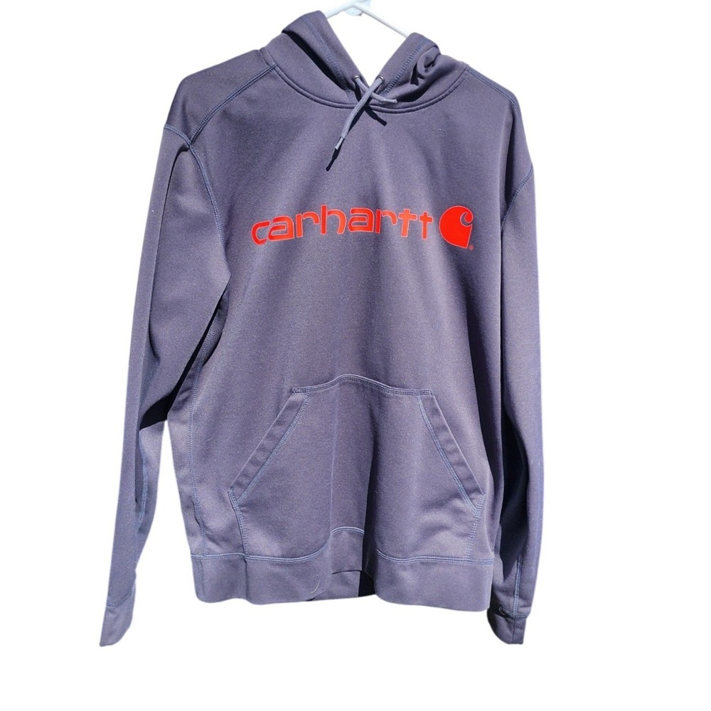 Carhartt Force Mens Relaxed Fit Hoodie Gray Orange Logo Sweatshirt Medium
